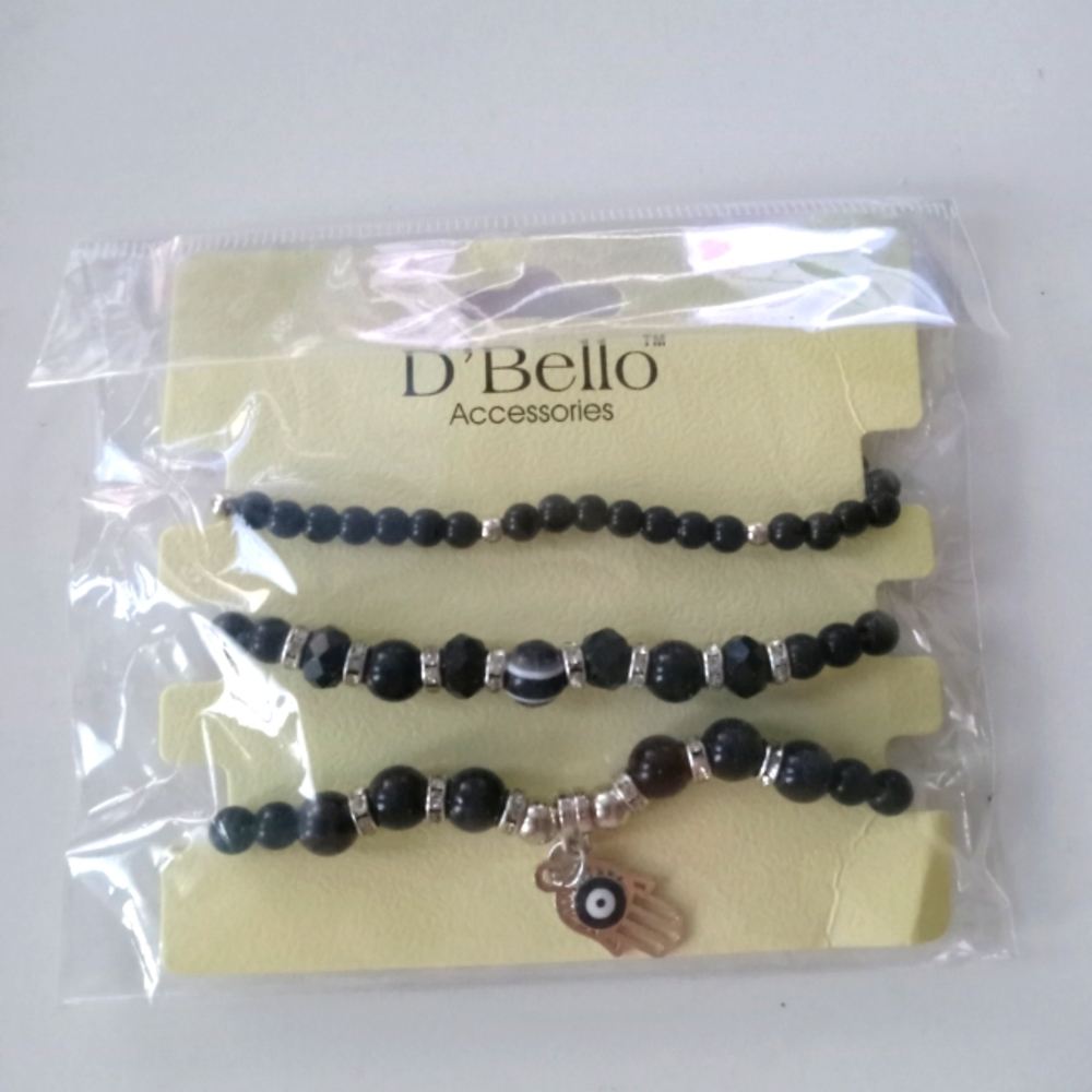 NWT D' Bello Accessories Hamsa Hand Evil Eye Beads Necklace